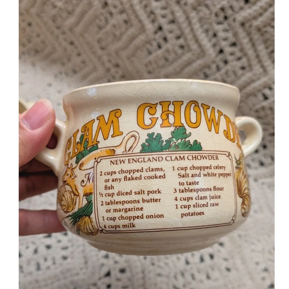 Vintage Recipe Soup Mugs Set of 2 Mushroom and Clam Chowder Ceramic Bowls Japan